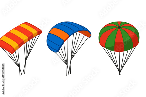 Colorful Canopy Variants. Isometric vector illustration set Sport Canopy Variants: rectangular high-performance canopy, elliptical