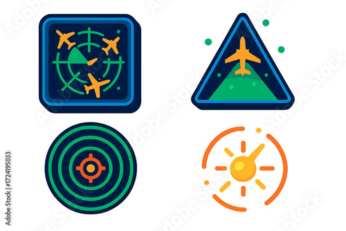 Aircraft Cockpit Radar Display. Isometric vector illustration set Aircraft Cockpit Radar: onboard display showing nearby aircraft,