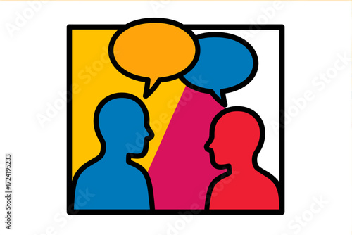 Comic Dialogue Silhouettes. Isometric vector illustration set Comic Dialogue Exchange: two character silhouettes facing each other