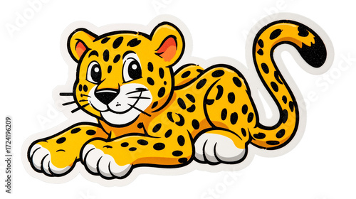 Charming yellow jaguar sticker featuring playful design and friendly expression for animal lovers of all ages