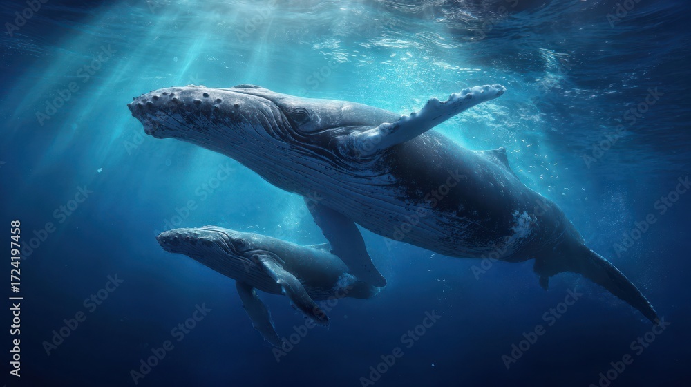 Fototapeta premium Whales swimming underwater