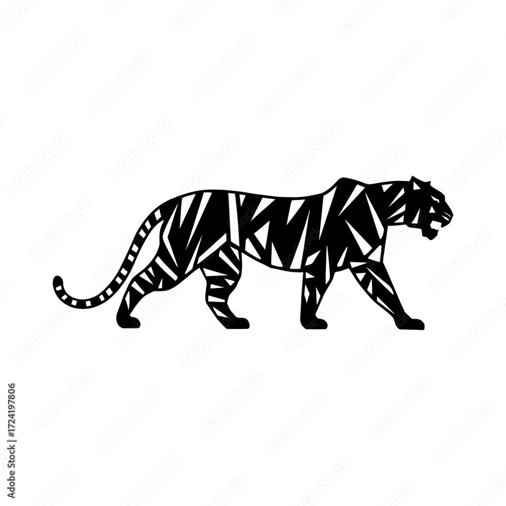 Fototapeta premium Unique Tiger Silhouette Vector Logo Designs Black on White with Dynamic Poses, Stripes, Roaring, Walk, Head, Leaping, and Powerful Artistic Illustrations for Premium Icon Graphic Design