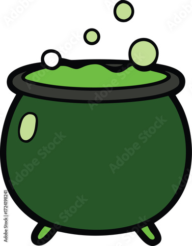 Green Bubbling Potion Cauldron on Transparent Background