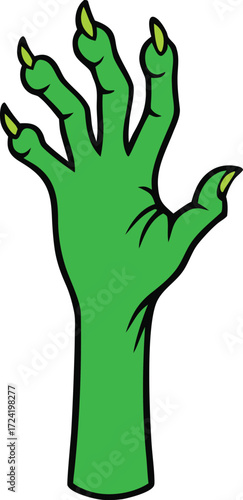 Green Zombie Hand Claw Reaching on Transparent Background