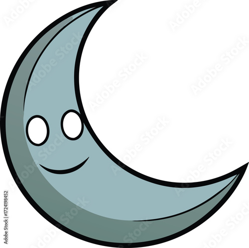 Silver Crescent Moon Spooky Night on Transparent Background