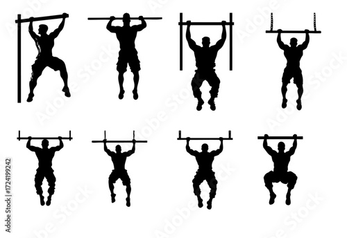 Military Soldier Pull-Up Exercise Silhouette Set