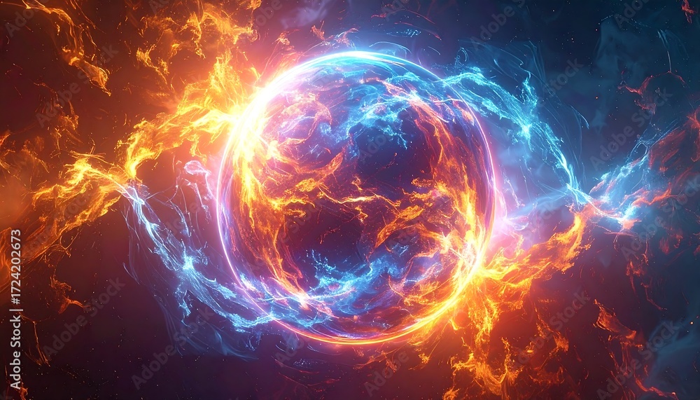 Fototapeta premium Fiery sphere of energy