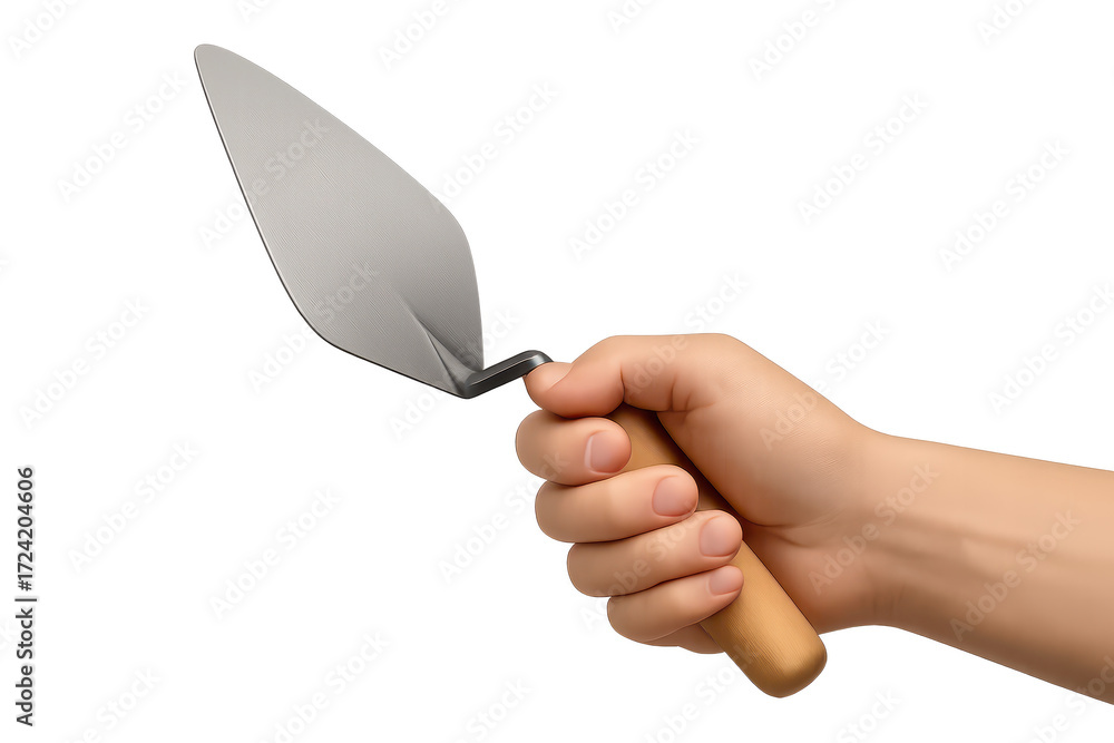 Obraz premium Illustration of a hand holding a trowel isolated on transparent background, tool