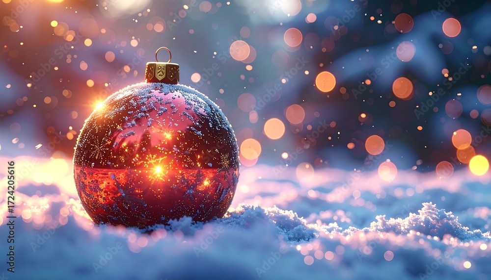 Obraz premium Christmas orb in snow, warm glow