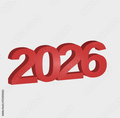 Futuristic 3D Metallic 2026 Numbers – Glossy Red Digital Art