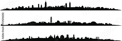 City Skyline Silhouette Illustration Isolated on Transparent Vector Black Art