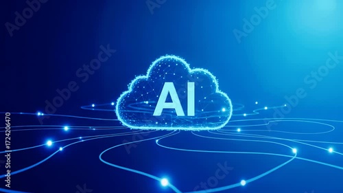 Ai cloud computing concept with glowing lines and dots, representing artificial intelligence technology