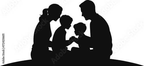 Illustration Vector Art of Family Togetherness in Black Silhouette Isolated