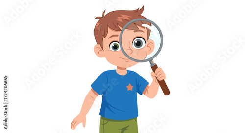 Curious Young Boy Exploring with a Magnifying Glass Discovery and Observation