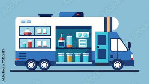 A mobile laboratory designed for onsite disease diagnosis equipped with advanced equipment and technology for quick and accurate detection.. Vector illustration