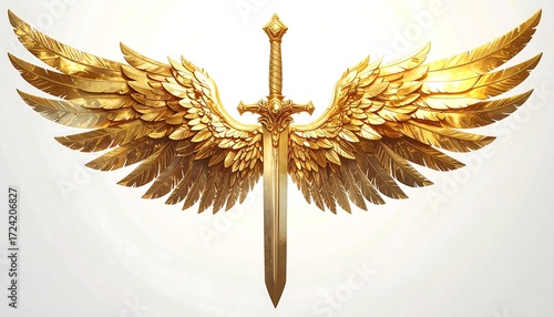 Gold wings encircle a golden sword