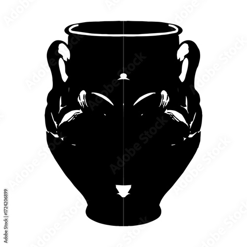 Antique black and white porcelain ceramic vase, clay pottery object, and ancient decorative art illustration
