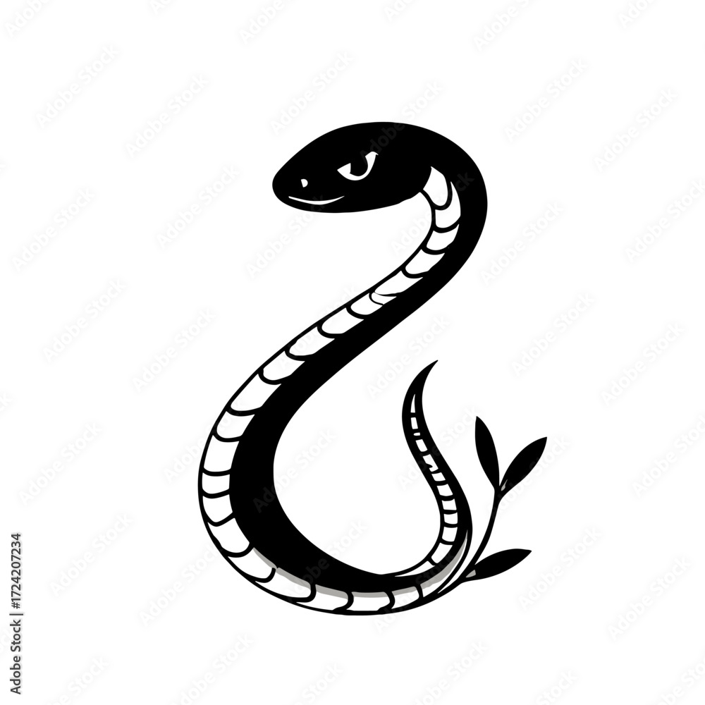 Fototapeta premium Coral Snake. Coral Snake simple black and white line art vector logo