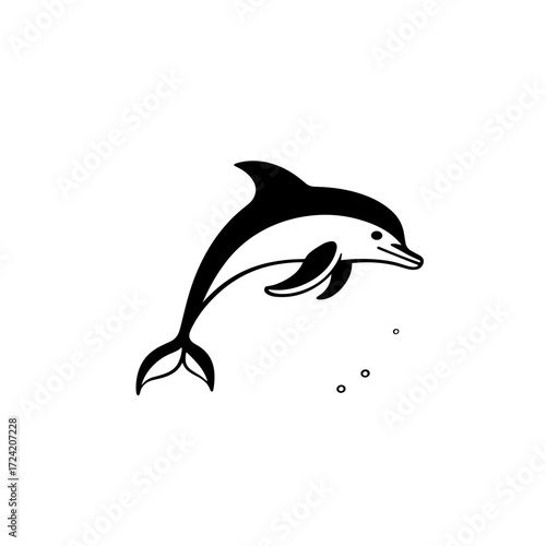 Dolphin. Dolphin simple black and white line art vector logo