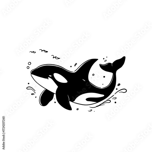 Orca. Orca simple black and white line art vector logo