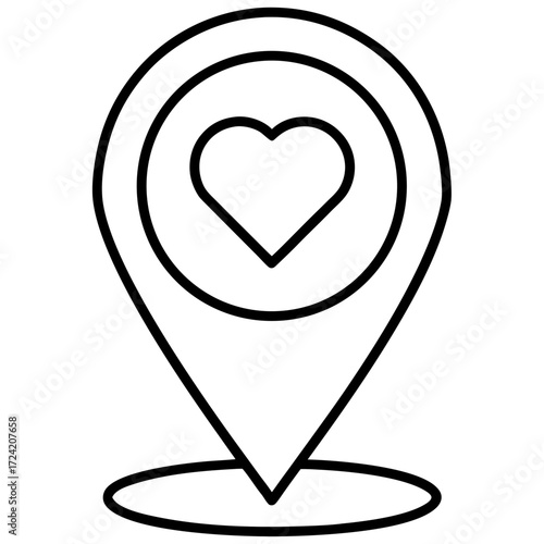 Heart Location Pin Line Icon