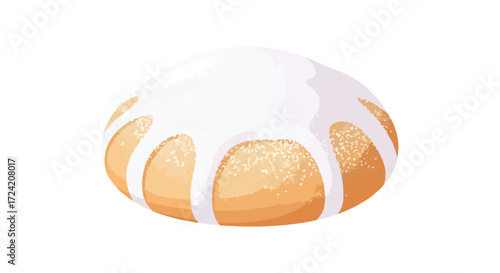 Iced Sweet Bun Illustration Freshly Baked Confection with Drizzled Icing for Festive Desserts and Bakery Art