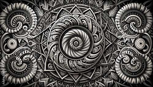 Intricate black and white mandala design