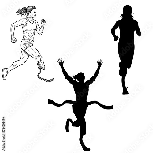 Empowered athlete with prosthetic leg running towards success and victory, inspiring determination and resilience, overcoming challenges