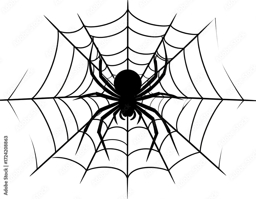 Fototapeta premium Silhouetted spider in intricate web