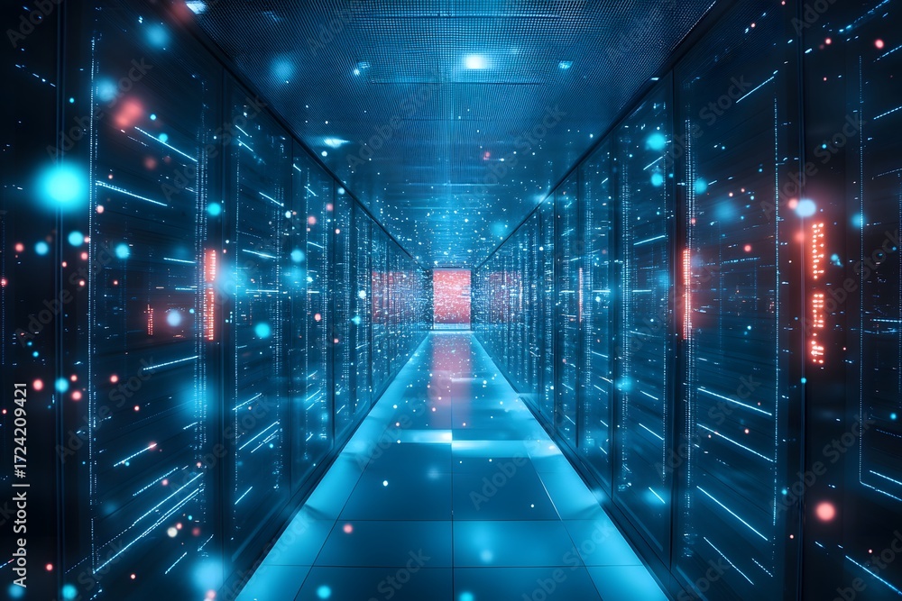 Fototapeta premium Exploring data center server room infrastructure for cloud computing and big data processing solutions