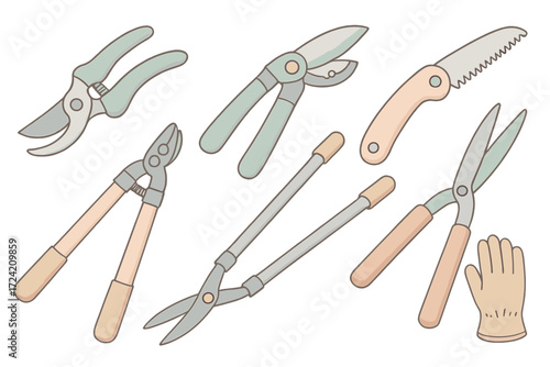 Garden Pruning Tools. Isometric vector illustration set Garden Pruning Tools: bypass pruning shears, anvil pruners with blade