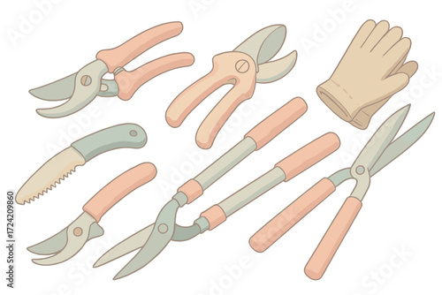 Garden Pruning Tools. Isometric vector illustration set Garden Pruning Tools: bypass pruning shears, anvil pruners with blade