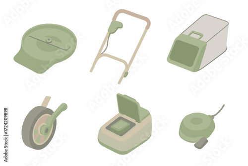 Lawnmower Parts Illustration. Isometric vector illustration set Lawnmower Parts and Details: mower blade under deck, handle with