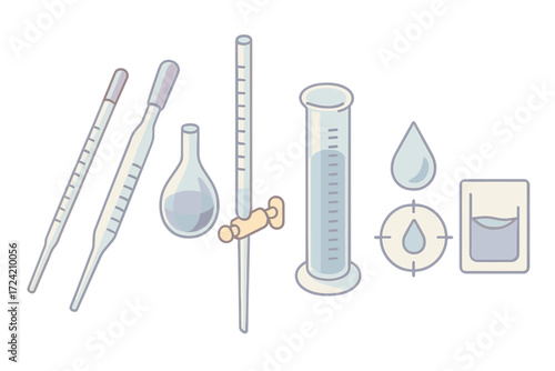 Precision Measurement Tools. Isometric vector illustration set Precision measurement tools: graduated pipette with scale,
