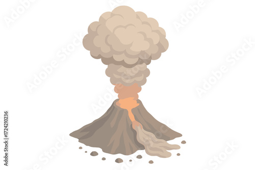 Volcanic Eruption Icons. Isometric vector illustration set volcanic ash eruption plume: erupting volcanic mountain, tall ash cloud