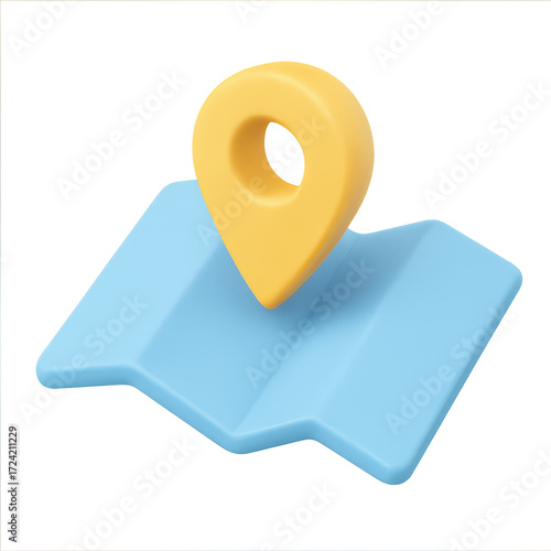 A 3D illustration of a map with a location pin, symbolizing navigation and location services.