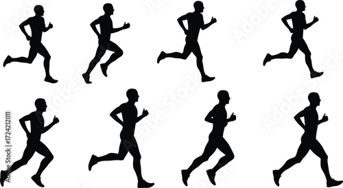 Silhouette of man running, athlete jogging, fitness training, marathon runner, sports activity, healthy lifestyle, outdoor exercise, endurance workout, speed motion