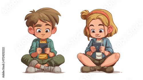 Playful Cartoon Illustration of Two Happy Children Playing Together
