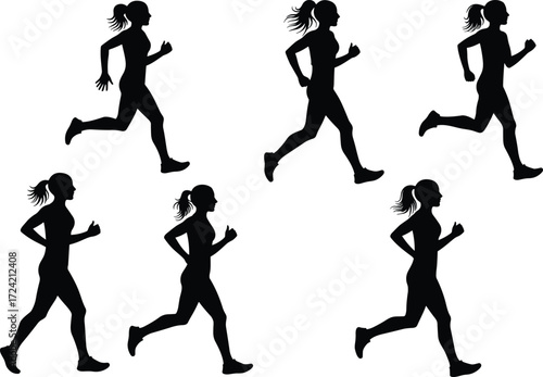 Silhouette of woman running, jogging exercise, fitness activity, healthy lifestyle, outdoor workout, athlete training, sports, marathon preparation, physical endurance