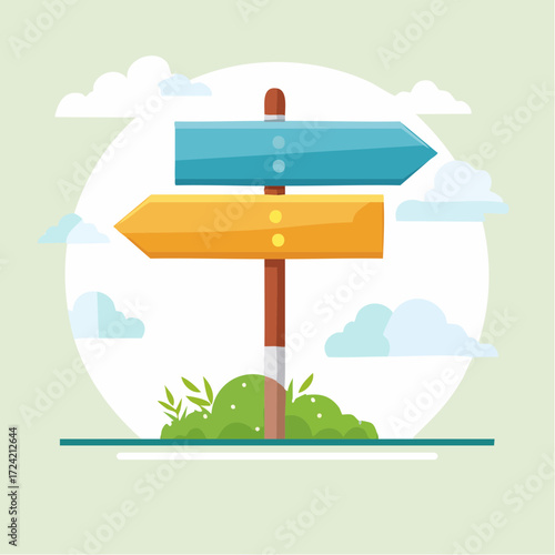 Minimalist twin hiking signposts – flat travel direction icon