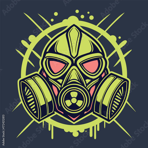 Tribal inspired abstract gas mask design for streetwear t-shirt art