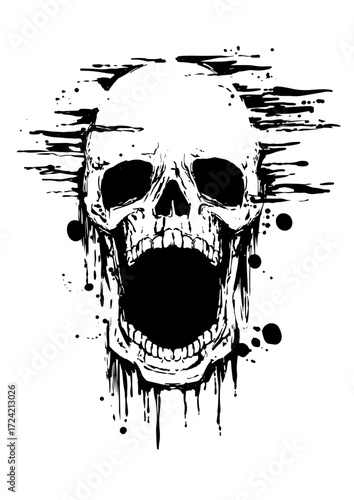 Skull Ink Illustration – Japanese Sumi-e Style