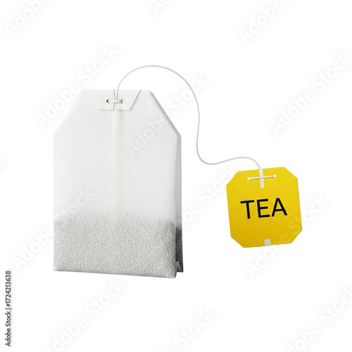 Tea Bag Still Life White Bag Yellow Tag Classic Beverage Hot Drink Morning Routine Relaxation on transparent background