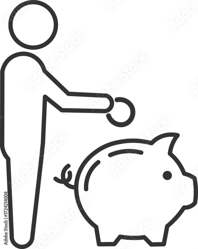 Minimalist icon of person putting coin into piggy bank