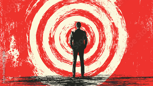 Man Standing in Front of Circle with Words - Abstract Conceptual Artwork