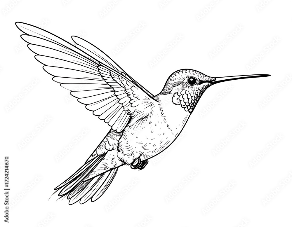 Obraz premium Elegant black and white hummingbird sketch