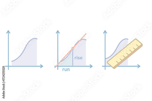Tangent Line Geometry Icons. Isometric vector illustration set Tangent Line Geometry: smooth curve graph, tangent line touching at