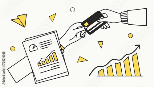 Business transaction with financial charts and growth graph finance credit card