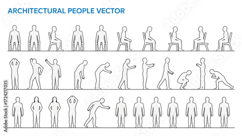 Collection of architectural people vector drawings in a minimalist silhouette style for urban planning and design projects