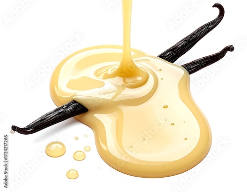 Creamy vanilla sauce pouring
